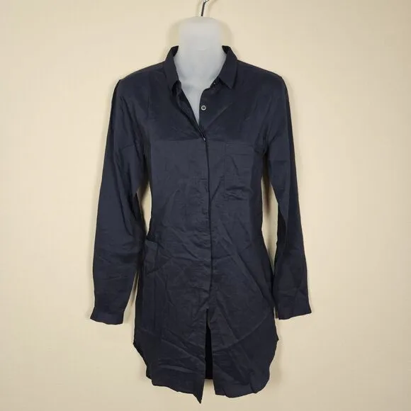 Tuckernuck Pomandere Silk Shirt Dress SZ 38 Medium Navy Minimal Shift Wool