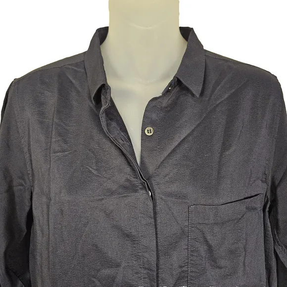 Tuckernuck Pomandere Silk Shirt Dress SZ 38 Medium Navy Minimal Shift Wool