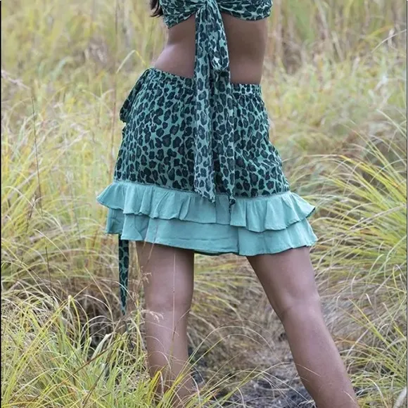 Tulle and Batiste Wild Heart Mini Skirt - Ruffle Leopard Print Wrap Skirt