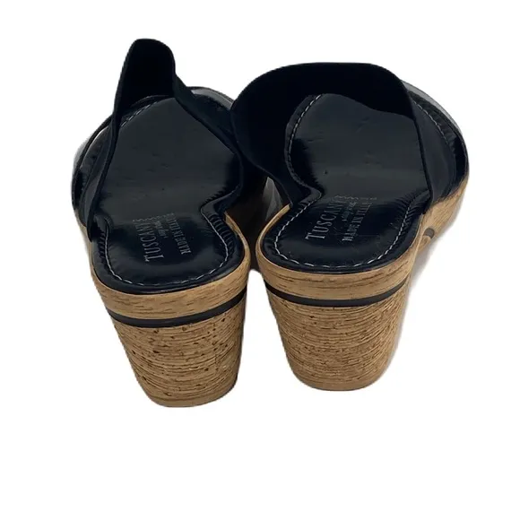 Tuscany Easy Street Women's Sandal Black vegan leather Stretch Size 9.5 WW