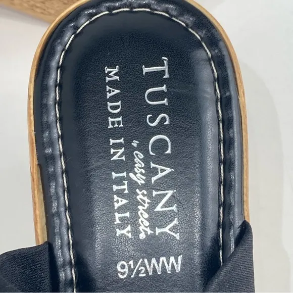 Tuscany Easy Street Women's Sandal Black vegan leather Stretch Size 9.5 WW
