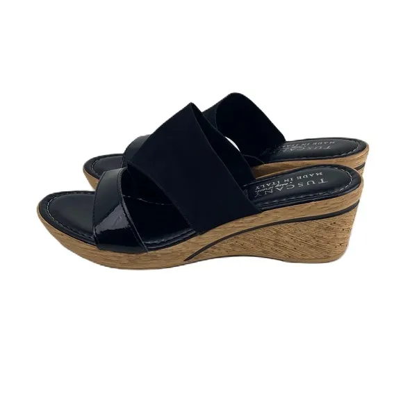 Tuscany Easy Street Women's Sandal Black vegan leather Stretch Size 9.5 WW