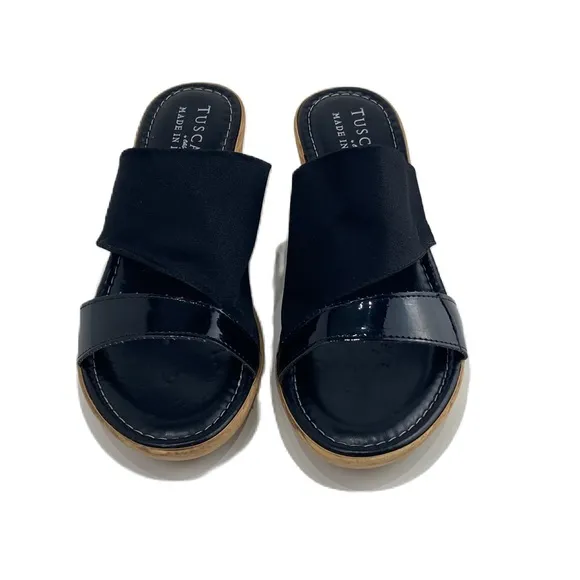 Tuscany Easy Street Women's Sandal Black vegan leather Stretch Size 9.5 WW