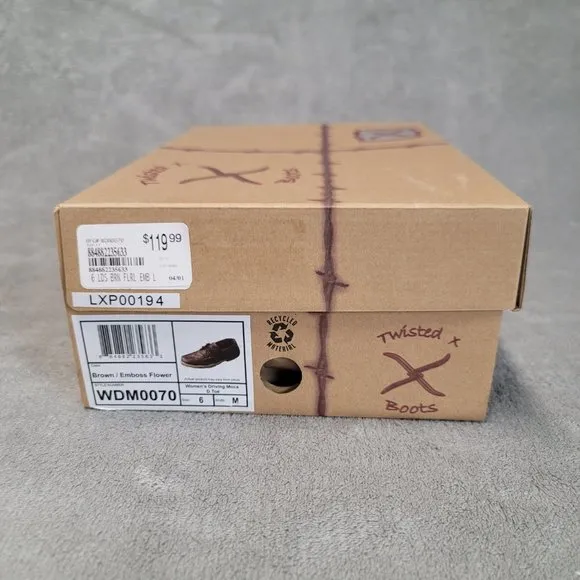 Twisted X  Brown/Emboss Flower Driving Moccasins Loafers WDM0070 women's  6M NEW