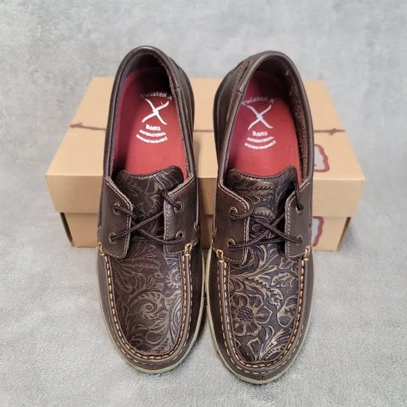 Twisted X  Brown/Emboss Flower Driving Moccasins Loafers WDM0070 women's  6M NEW