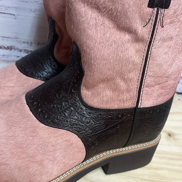Twisted X Western Cowgirl Barn Boots Womens 8M Calf Hair Leather Saddle Pink