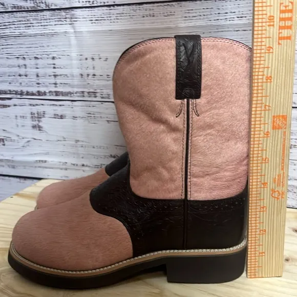 Twisted X Western Cowgirl Barn Boots Womens 8M Calf Hair Leather Saddle Pink