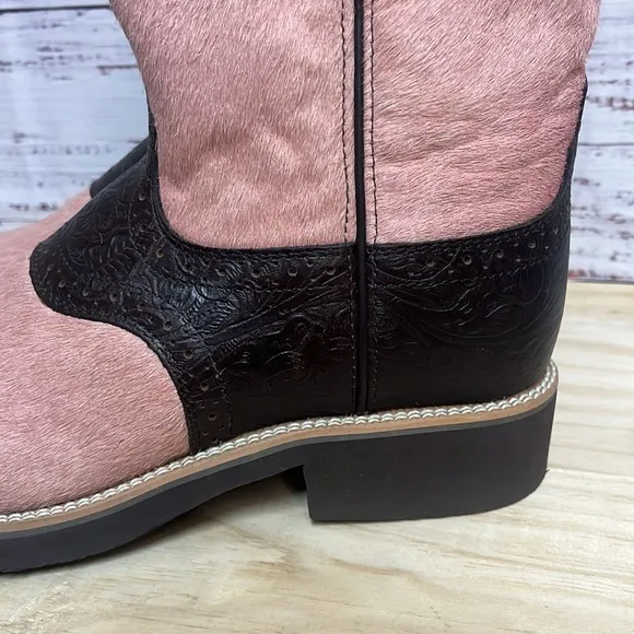 Twisted X Western Cowgirl Barn Boots Womens 8M Calf Hair Leather Saddle Pink