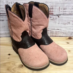 Twisted X Western Cowgirl Barn Boots Womens 8M Calf Hair Leather Saddle Pink