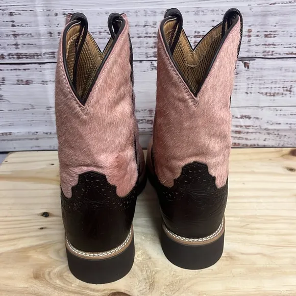 Twisted X Western Cowgirl Barn Boots Womens 8M Calf Hair Leather Saddle Pink