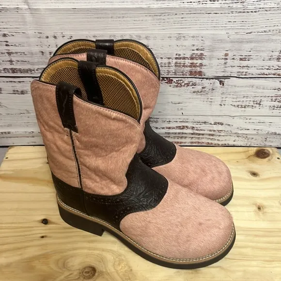 Twisted X Western Cowgirl Barn Boots Womens 8M Calf Hair Leather Saddle Pink
