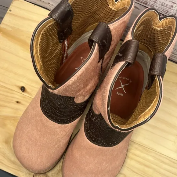 Twisted X Western Cowgirl Barn Boots Womens 8M Calf Hair Leather Saddle Pink