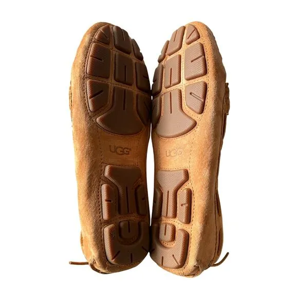 UGG 7.5 Suede Roni Moccasian Driving Loafers Shearling Wool Slippers Shoes Brown