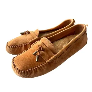 UGG 7.5 Suede Roni Moccasian Driving Loafers Shearling Wool Slippers Shoes Brown