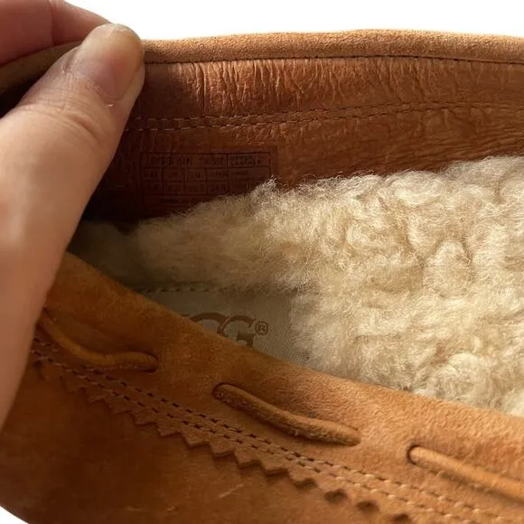 UGG 7.5 Suede Roni Moccasian Driving Loafers Shearling Wool Slippers Shoes Brown