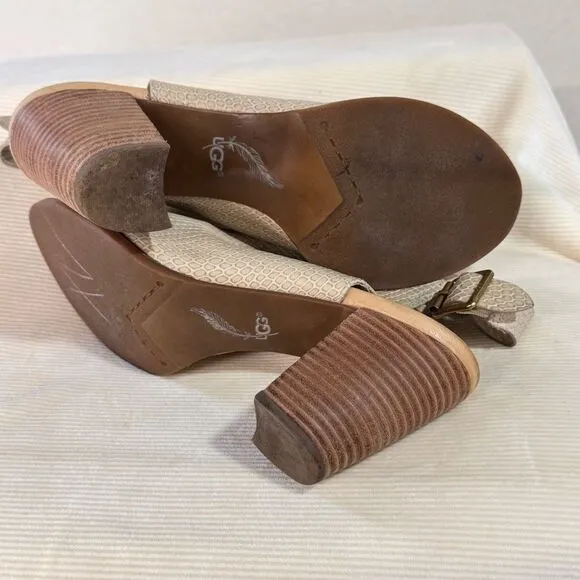 UGG Audrey Exotic embossed leather snake skin sandals open toe block heel sz 9.5