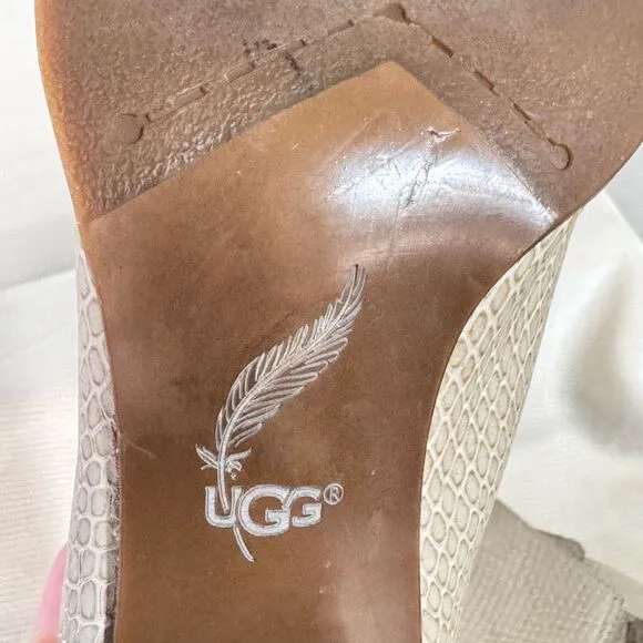 UGG Audrey Exotic embossed leather snake skin sandals open toe block heel sz 9.5