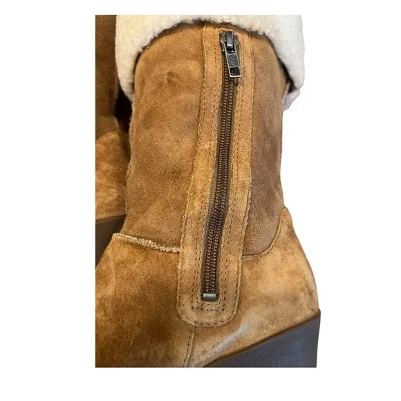 UGG Australia Joslyn Women's Size 9 Brown Suede Shearling-Lined Wedge Boots​​​​​