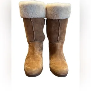 UGG Australia Joslyn Women's Size 9 Brown Suede Shearling-Lined Wedge Boots​​​​​