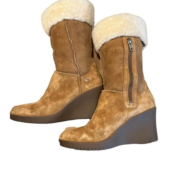 UGG Australia Joslyn Women's Size 9 Brown Suede Shearling-Lined Wedge Boots​​​​​