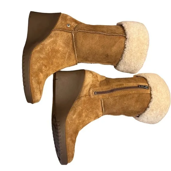 UGG Australia Joslyn Women's Size 9 Brown Suede Shearling-Lined Wedge Boots​​​​​