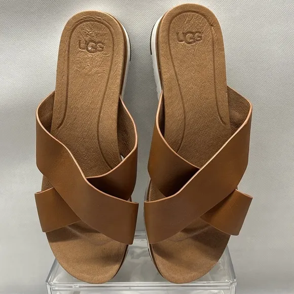 UGG Australia Leather‎ Cross Strap Open Toe Sandals Woman’s SZ 12