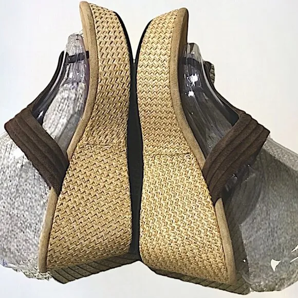 UGG Australia Zamora Suede Platform Thong Brown Wedge Espadrilles Sandals Size 8