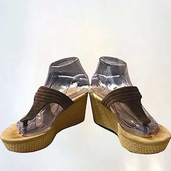 UGG Australia Zamora Suede Platform Thong Brown Wedge Espadrilles Sandals Size 8