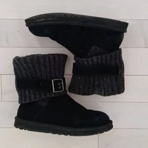 UGG Australia Kids Black Cambridge Knit Foldover Mid-Calf Boots Size 8