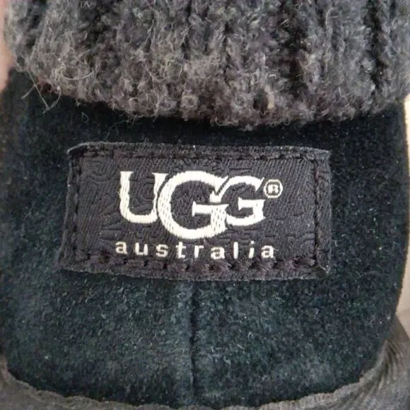 UGG Australia Kids Black Cambridge Knit Foldover Mid-Calf Boots Size 8