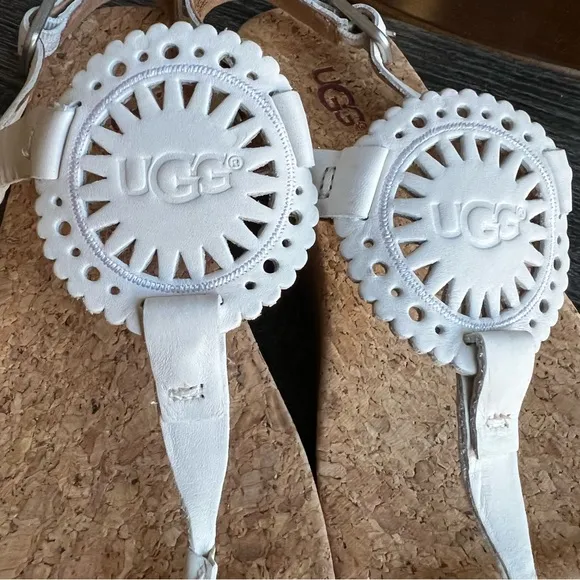 UGG Ayden White Perforated Leather Sling Back Sandals US5.5 EU36.5