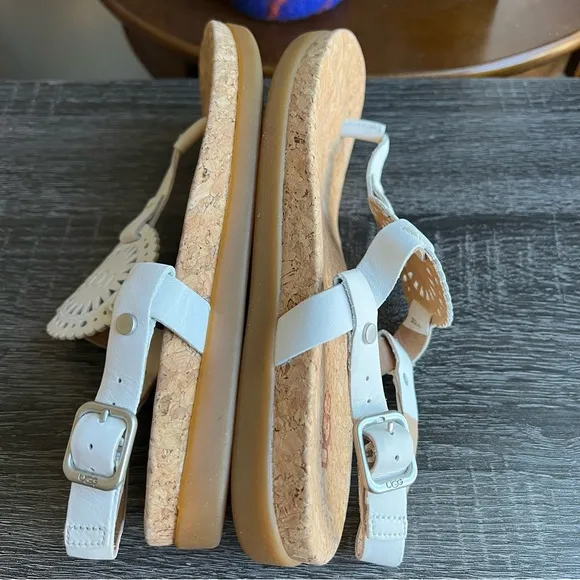 UGG Ayden White Perforated Leather Sling Back Sandals US5.5 EU36.5