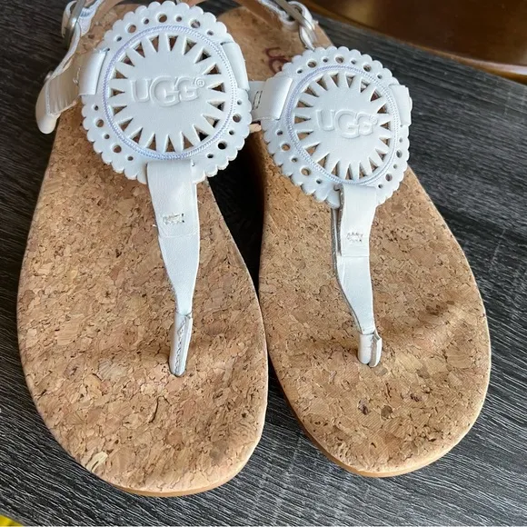 UGG Ayden White Perforated Leather Sling Back Sandals US5.5 EU36.5
