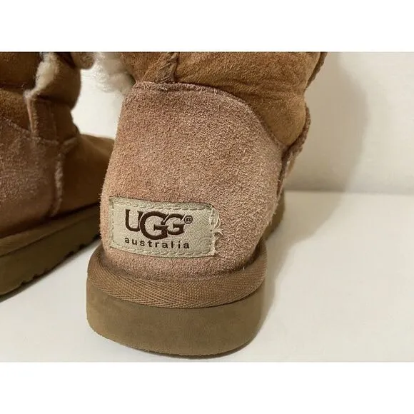 UGG Bailey Button Triplet Sheepskin Mid Calf Boots Chestnut Women's Size 6