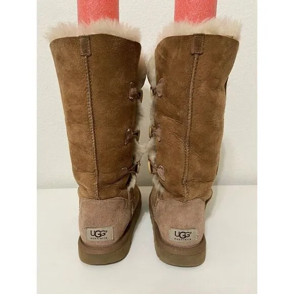 UGG Bailey Button Triplet Sheepskin Mid Calf Boots Chestnut Women's Size 6