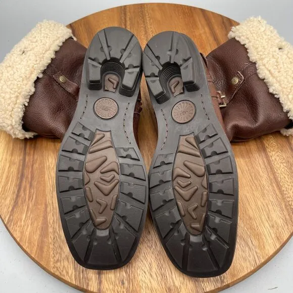 UGG Bellvue Boots Womens Size 8 Brown Leather Pull On Zipper Mid Calf Shoes