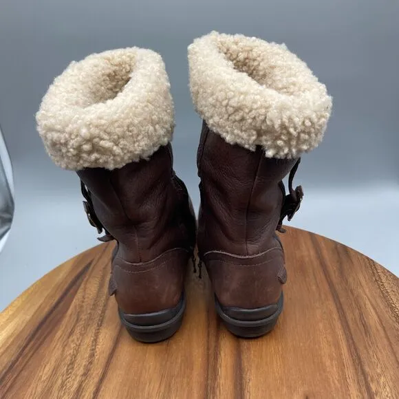 UGG Bellvue Boots Womens Size 8 Brown Leather Pull On Zipper Mid Calf Shoes