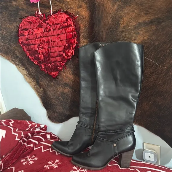 UGG Black Leather Knee-High Boots