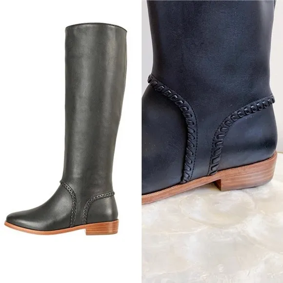 UGG Black Leather Whipstitch Tall Boots Sz 8