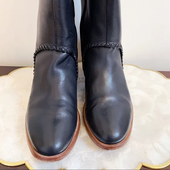 UGG Black Leather Whipstitch Tall Boots Sz 8