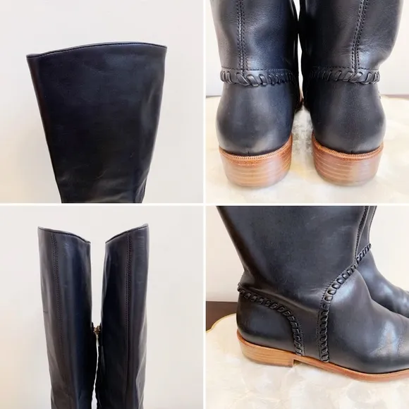 UGG Black Leather Whipstitch Tall Boots Sz 8