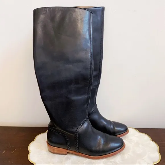 UGG Black Leather Whipstitch Tall Boots Sz 8