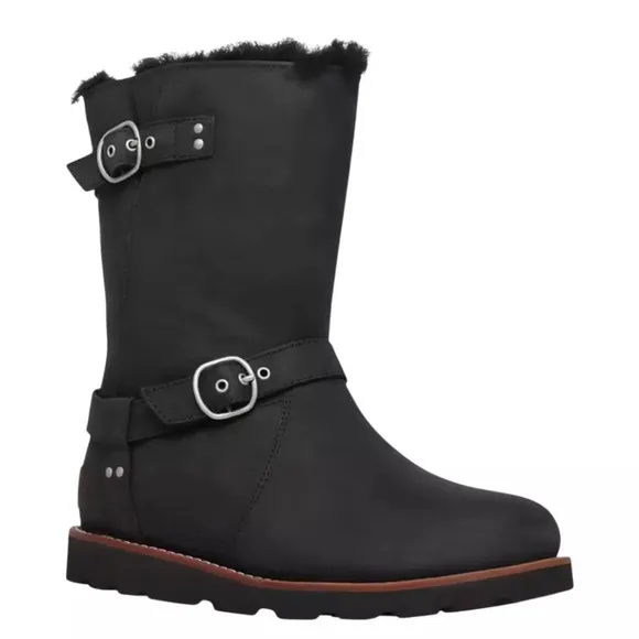 UGG Black Winter Boots with Furry Lining and Decorative Straps