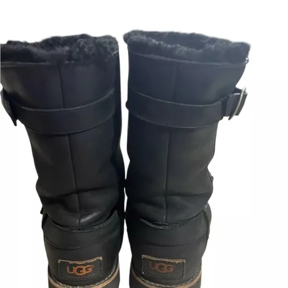 UGG Black Winter Boots with Furry Lining and Decorative Straps
