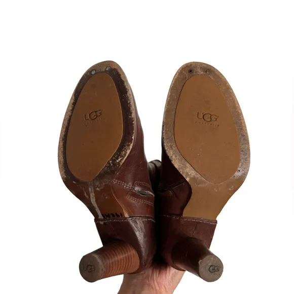 UGG Carolina Mid-Calf Leather Heeled Boots in Tobacco Brown✨