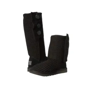Ugg Classic Cardy Black Chunky Ribbed Knit &amp; Suede Convertible Pull-On Boots