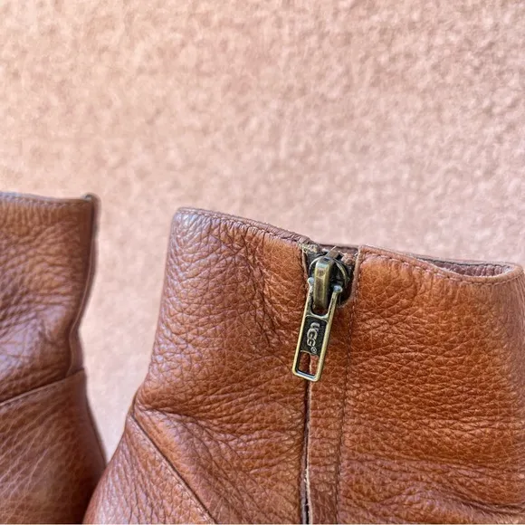 UGG Cosima Brown Leather Sheepskin Studded Chunky Heel Ankle Boots.