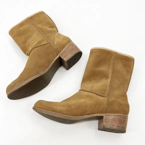 UGG Cyrinda Chestnut Suede Heeled Mid-Calf Western Flavor Boot Size 9.5 NWOT