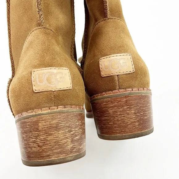 UGG Cyrinda Chestnut Suede Heeled Mid-Calf Western Flavor Boot Size 9.5 NWOT