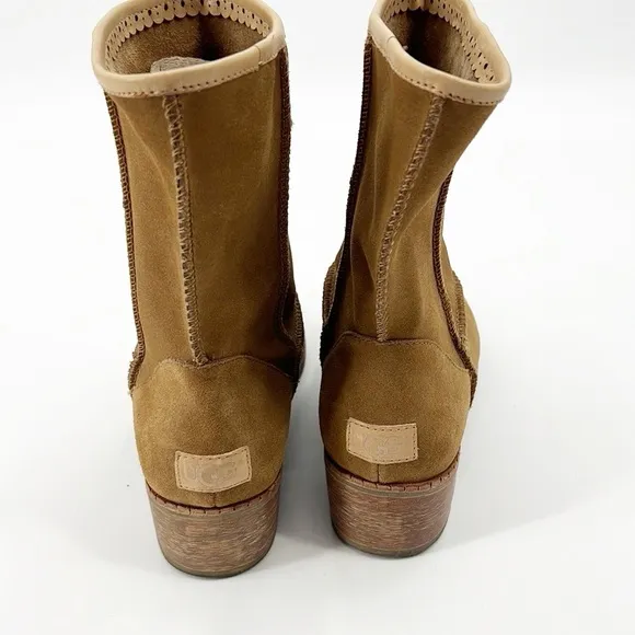 UGG Cyrinda Chestnut Suede Heeled Mid-Calf Western Flavor Boot Size 9.5 NWOT
